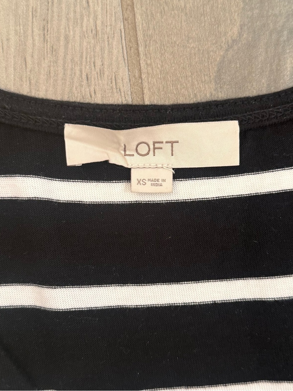 LOFT Striped V-Neck Drawstring Mini Pocket Dress - Black & White, size XS - Picture 5 of 9